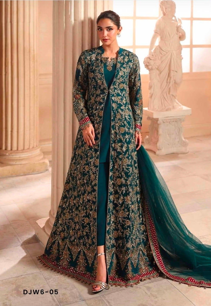 Charizma Dastane Jashan DJW6-05 Teal Heavy Embroidered Chiffon 3PC | New Arrival | 101% Original