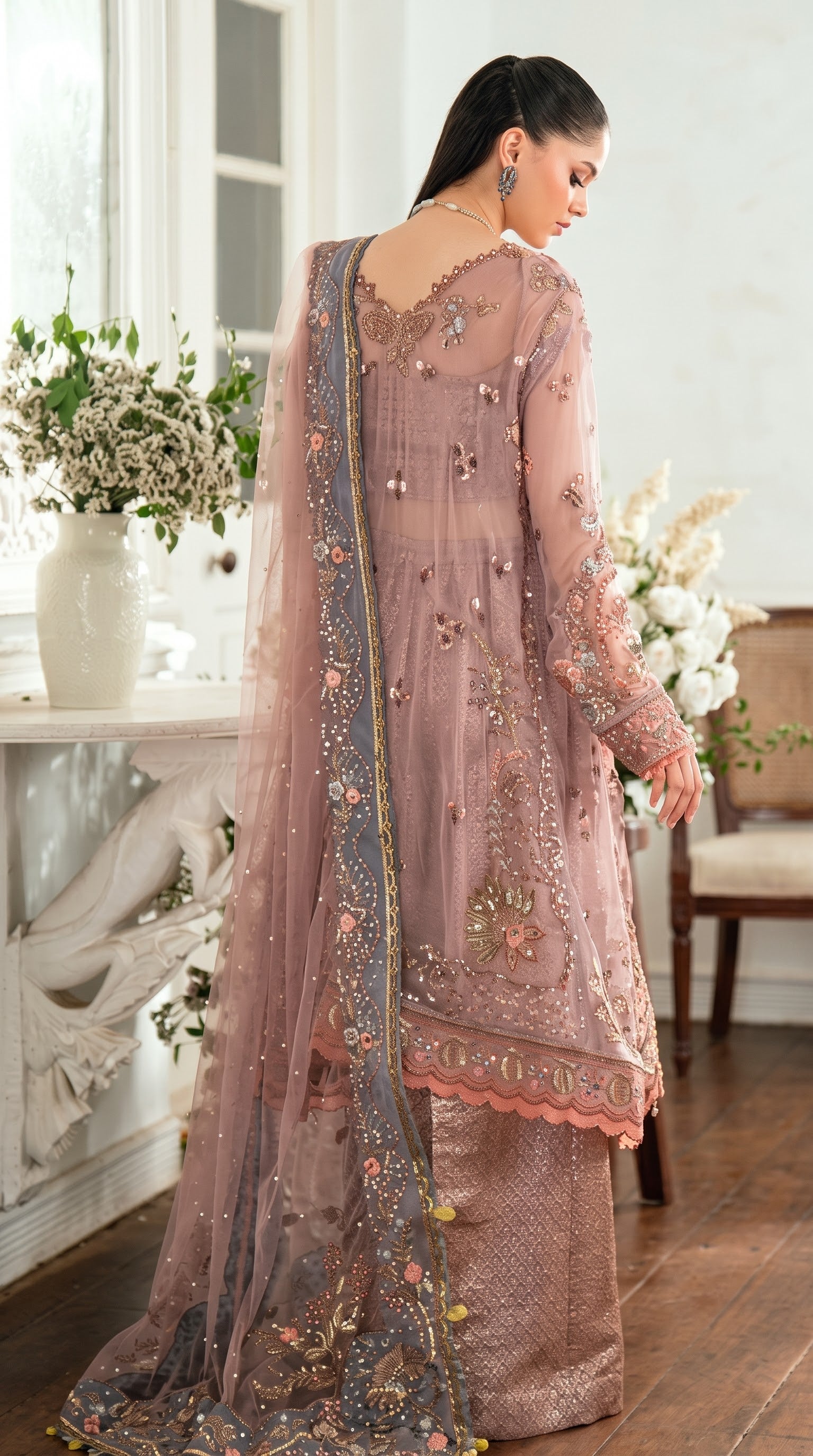 Mushq Sham Shandaar Embroidered Chiffon Unstitched 4Pc Suit – Roop Rangoli | 101% Original