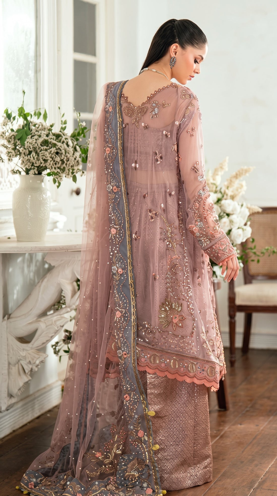 Mushq Sham Shandaar Embroidered Chiffon Unstitched 4Pc Suit – Roop Rangoli | 101% Original