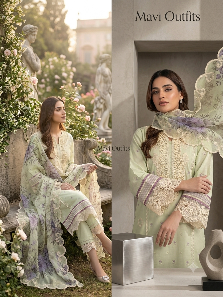 Qalamkar Luxury Embroidered 3PC - Model Shot 2