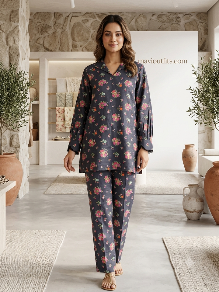 Mavi's Printed Cord 2PC – Lawn Shirt & Trouser | Summer Ready-to-Wear | 101% Original