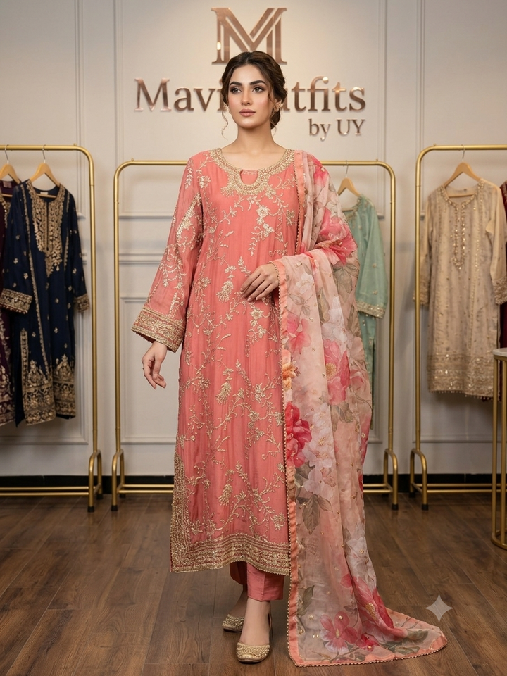 Mavi's Formal Kaftan Pure Chiffon Formal 3PC | MK01