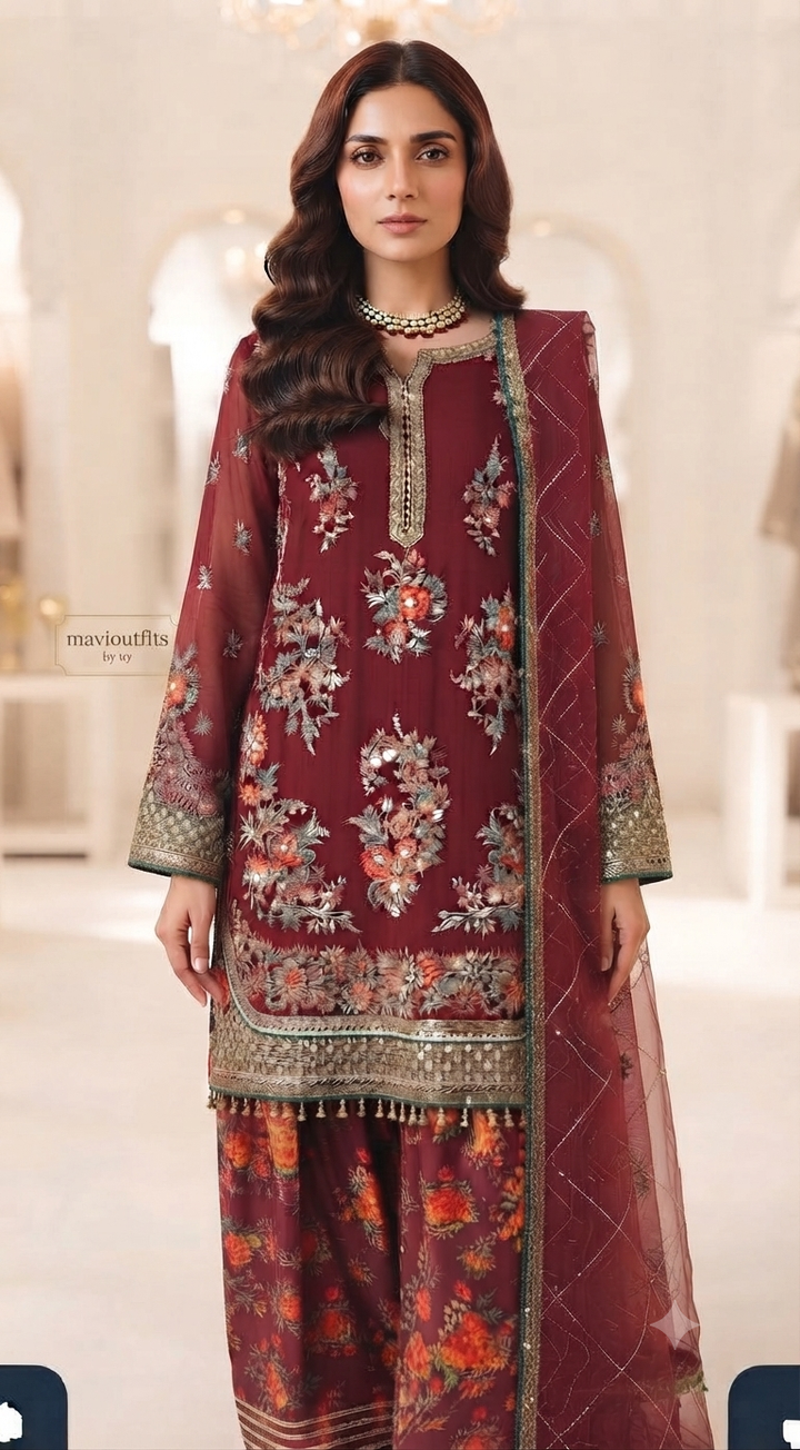 Charizma Dastane jashan Chiffon 3PC – Heavy Hand Work Embroidered Suit | Mavi's Formal Pret