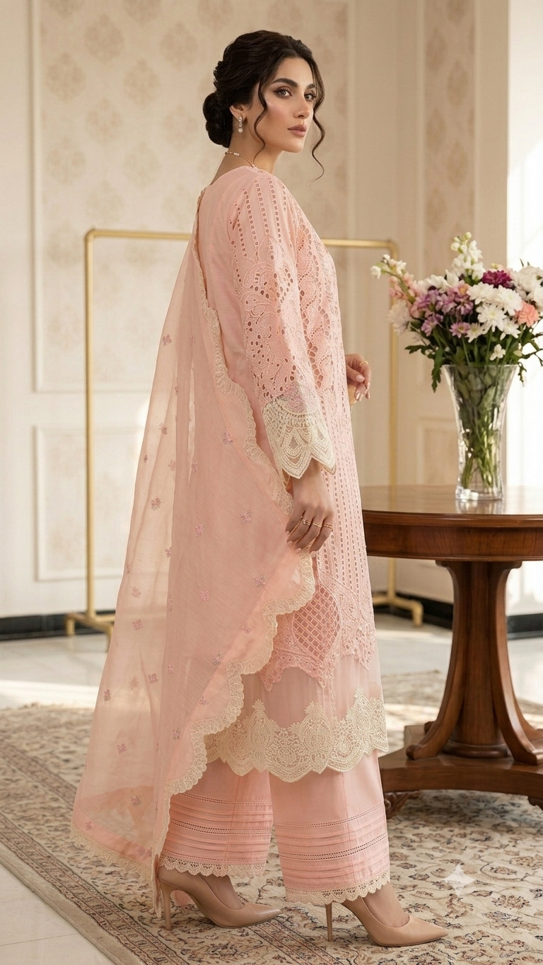 Mavi Pret Luxury Embroidered Lawn 3PC Peach | Stitched Ready to Wear