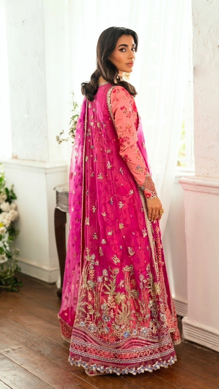 Mushq Sham Shandaar Embroidered Chiffon Unstitched 4Pc Suit – Geet Gulabi | 101% Original