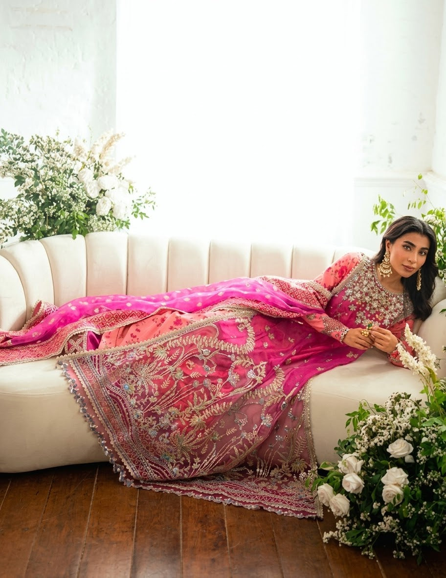 Mushq Sham Shandaar Embroidered Chiffon Unstitched 4Pc Suit – Geet Gulabi | 101% Original