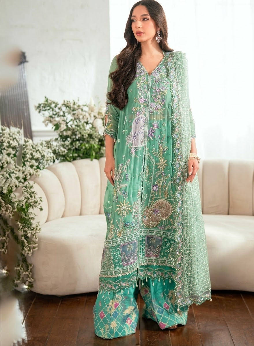 Mushq Sham Shandaar Embroidered Chiffon Unstitched 4Pc Suit – Adaa | 101% Original
