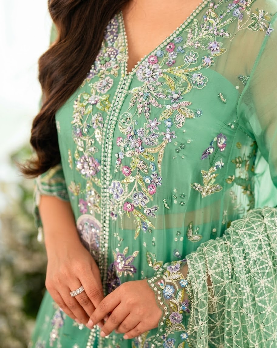Mushq Sham Shandaar Embroidered Chiffon Unstitched 4Pc Suit – Adaa | 101% Original