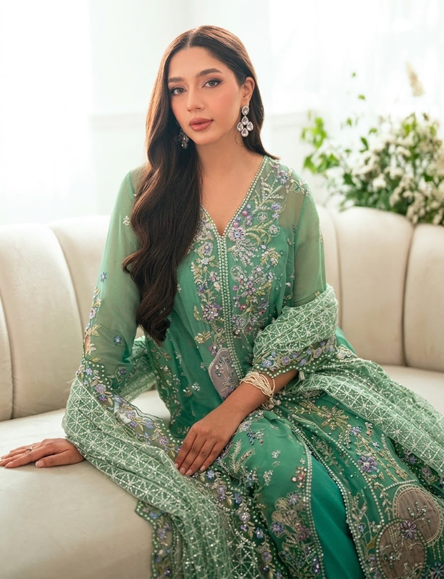 Mushq Sham Shandaar Embroidered Chiffon Unstitched 4Pc Suit – Adaa | 101% Original