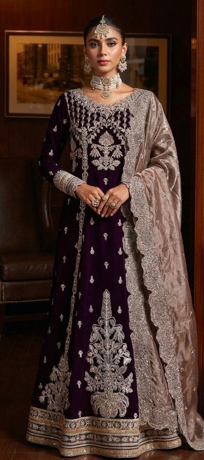 Mushq Niloufer Shirin Embroidered Velvet 3PC – MV#02 | Winter Collection