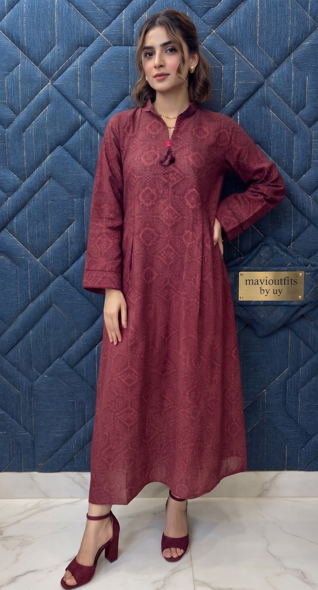 Deep Berry Maroon Cotton Khaddar Co-ord Set | Ready to Wear