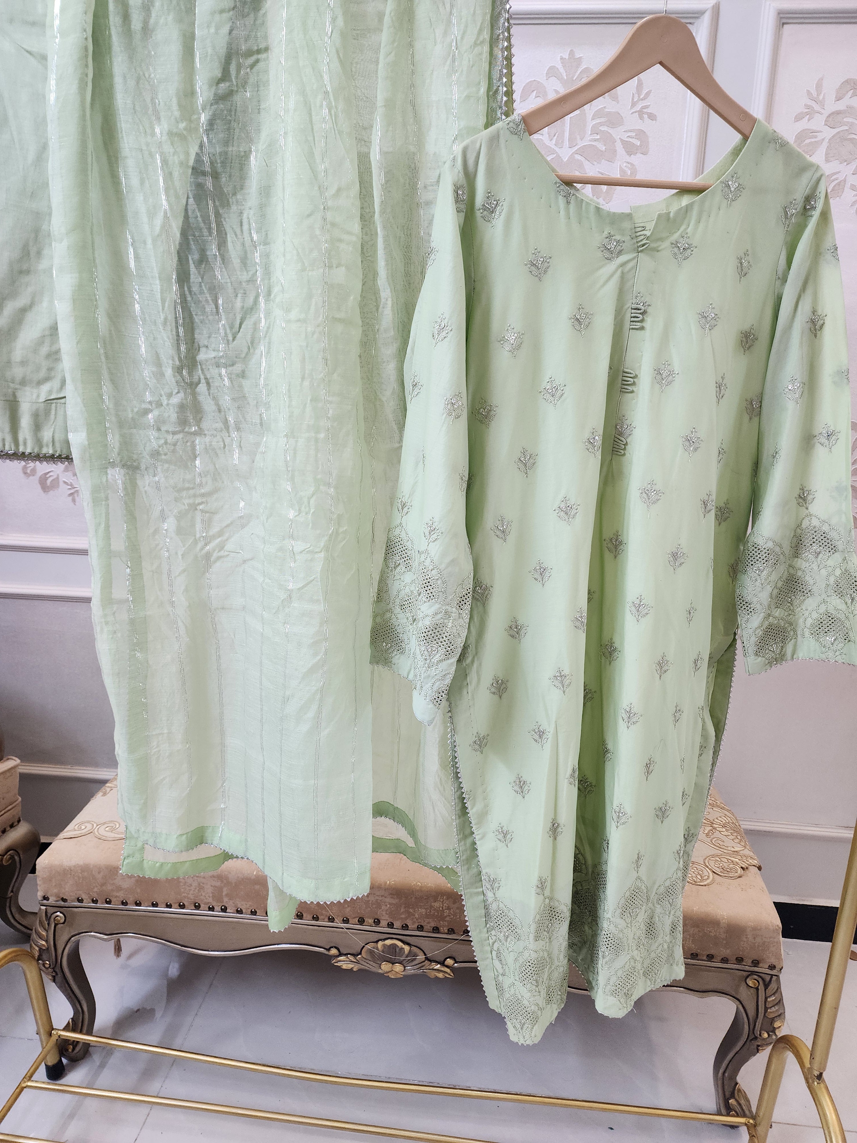 Maria.B MLuxe RTW LF-203 Mint Green 3PC Embroidered Chikankari Suit