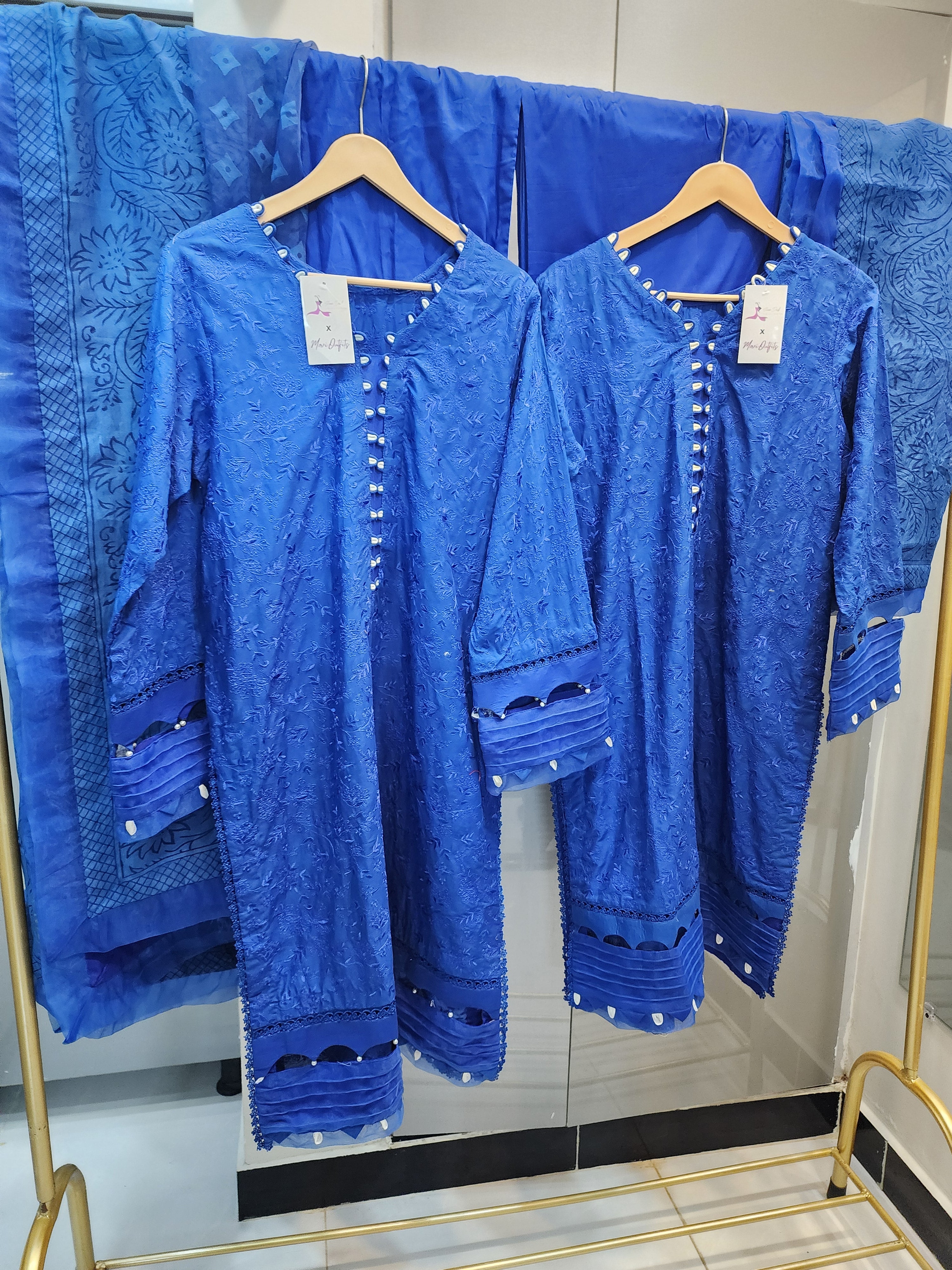 Maria.B M Luxe Blue Farshi Shalwar 3PC | Premium Ready To Wear | Original Designer Wear