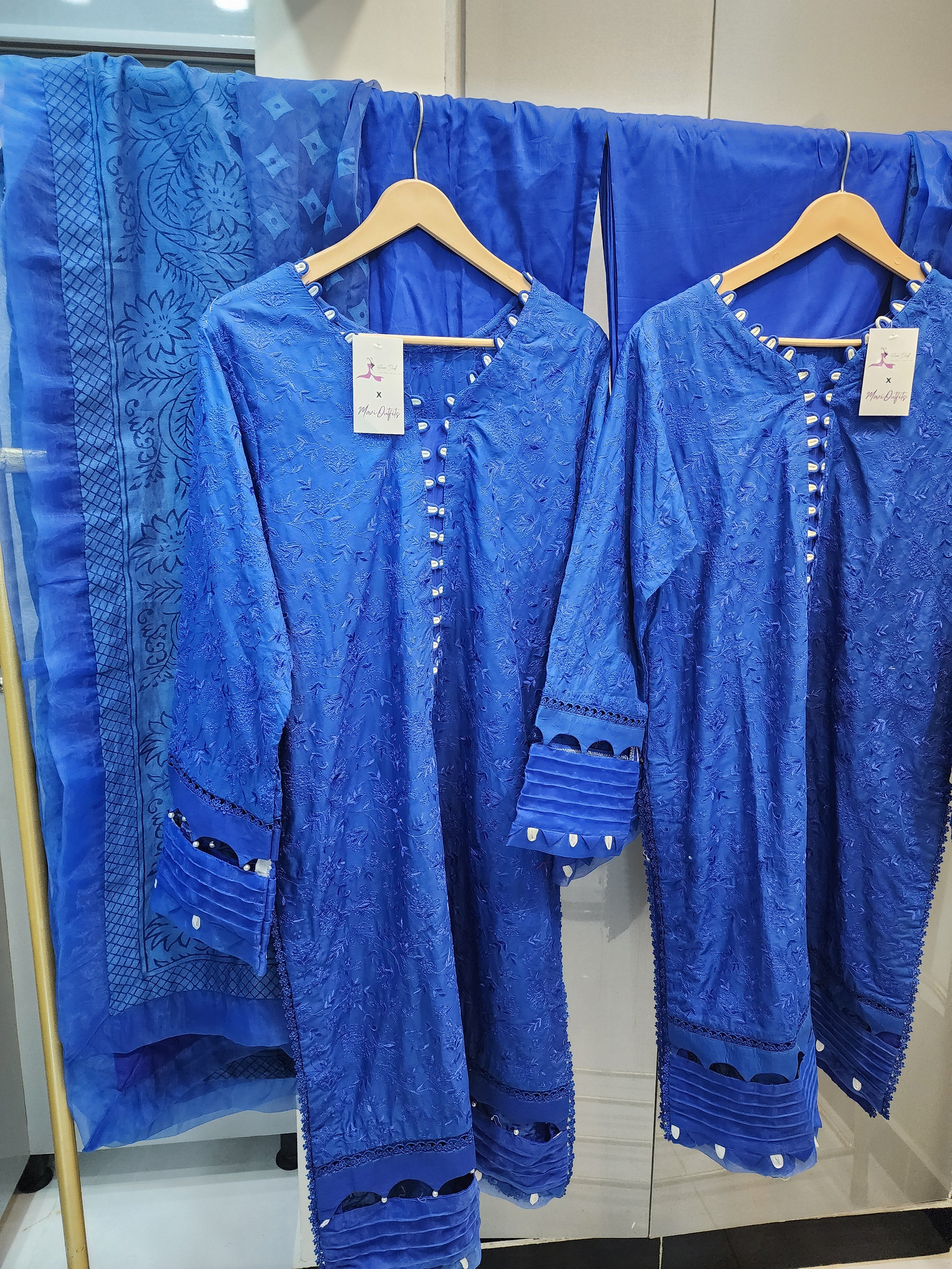 Maria.B M Luxe Blue Farshi Shalwar 3PC | Premium Ready To Wear | Original Designer Wear