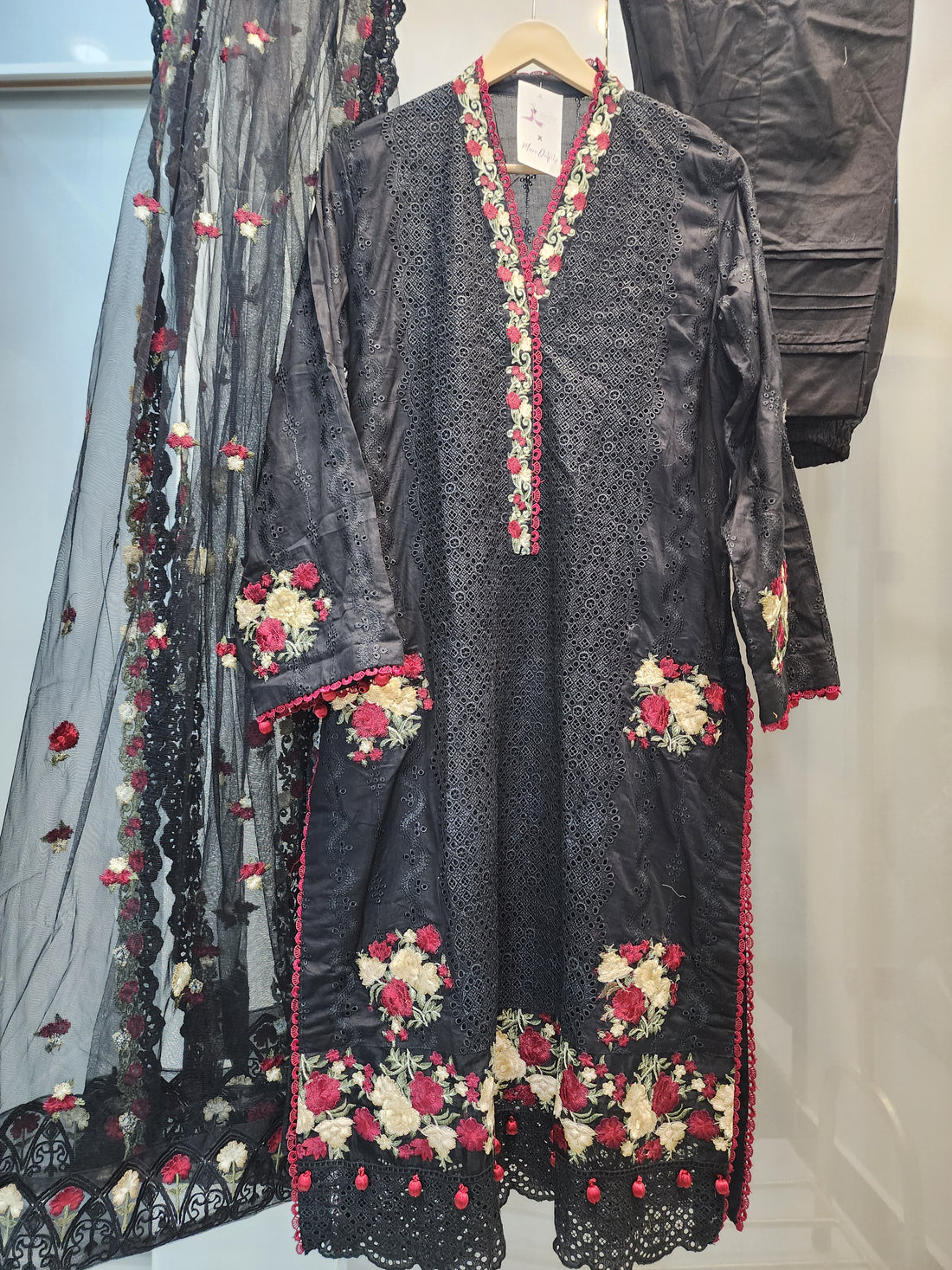 Mavi's Pret Luxury Full Chikankari 3PC Black | 100% Original