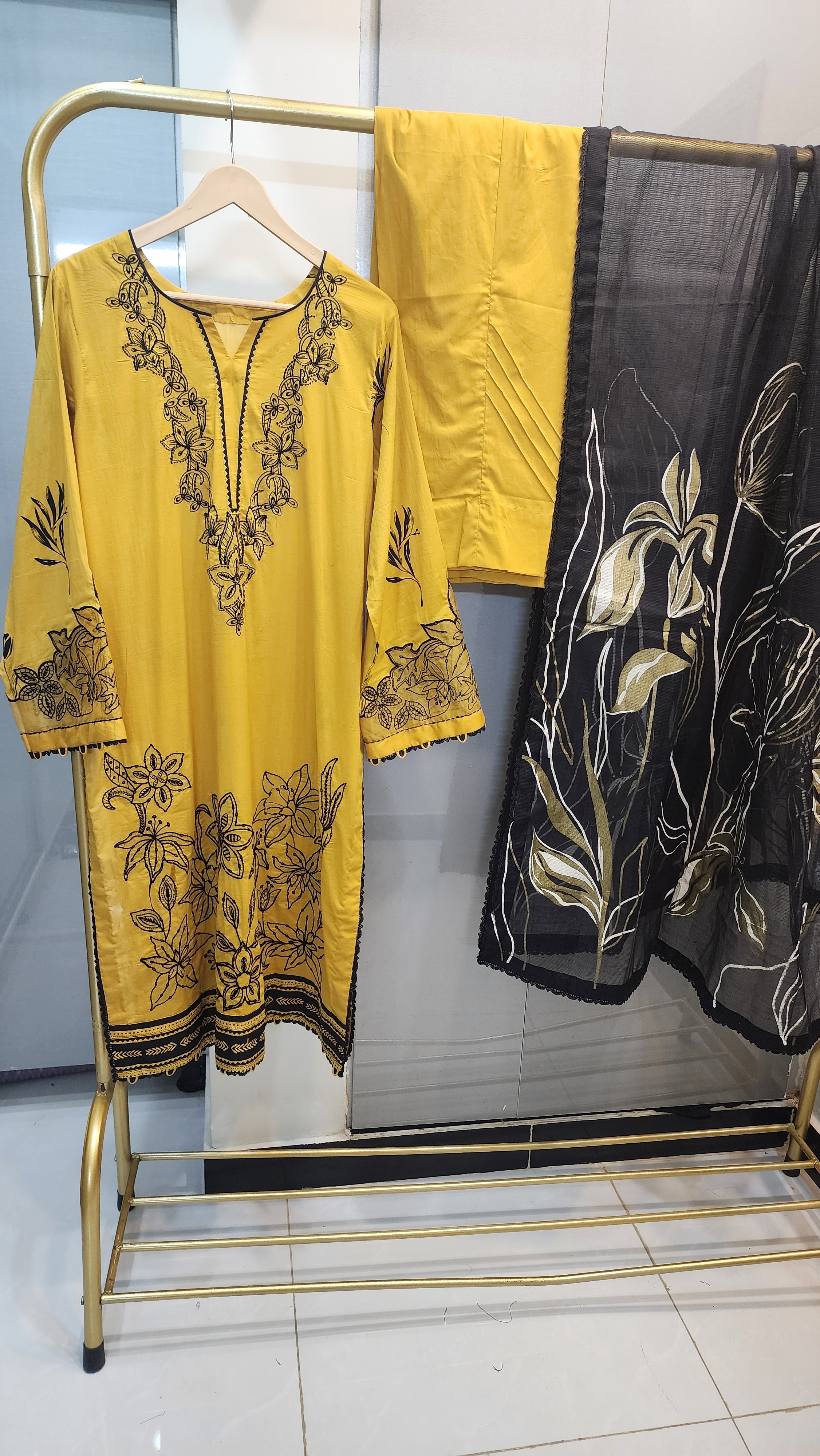Mavi Pret  Luxury Embroidered Lawn 3PC Mustard | Stitched Ready to Wear