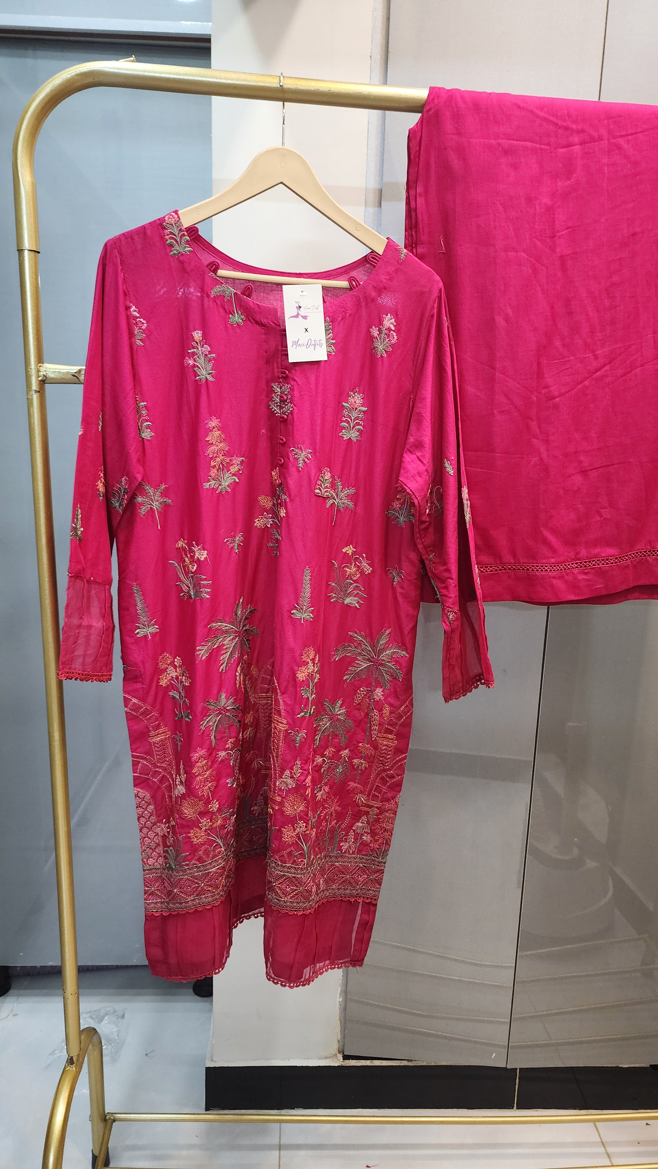 Mavi Pret Mariab Luxury Embroidered Lawn 2PC Pink | Stitched Ready to Wear