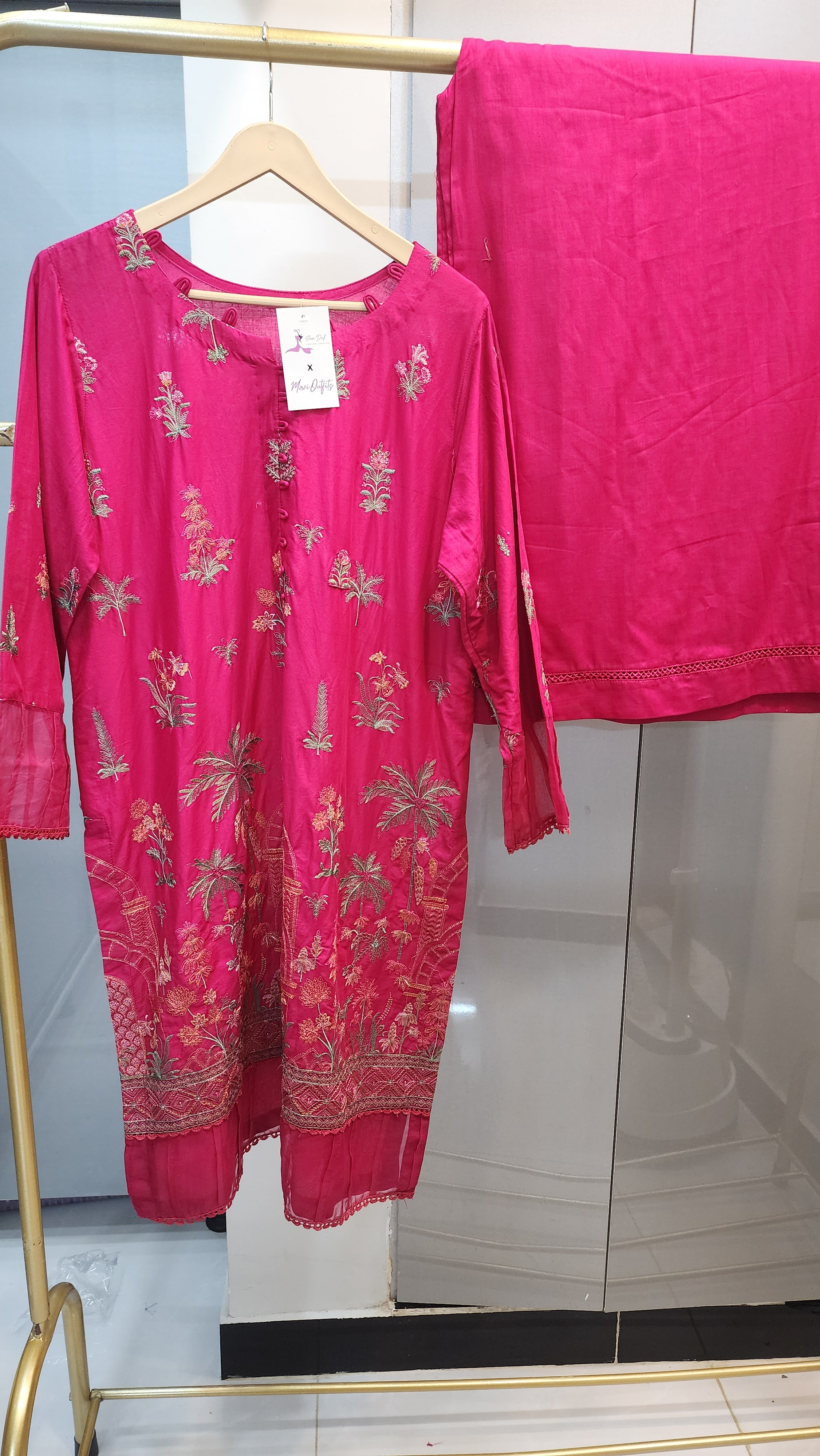 Mavi Pret Mariab Luxury Embroidered Lawn 2PC Pink | Stitched Ready to Wear