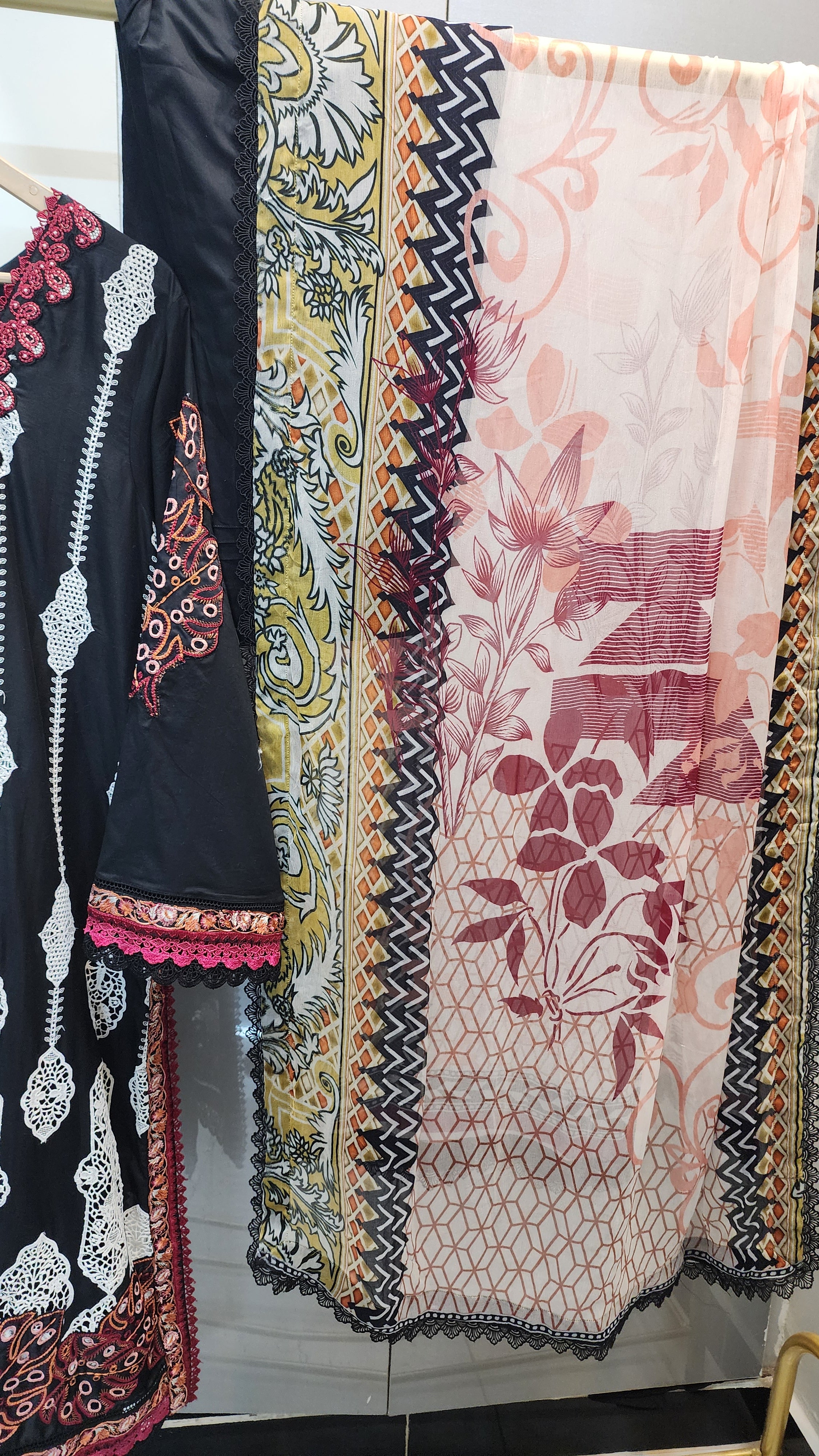 Mavi Pret Mushq Manaram Luxury Embroidered Lawn 3PC Black | Stitched Ready to Wear