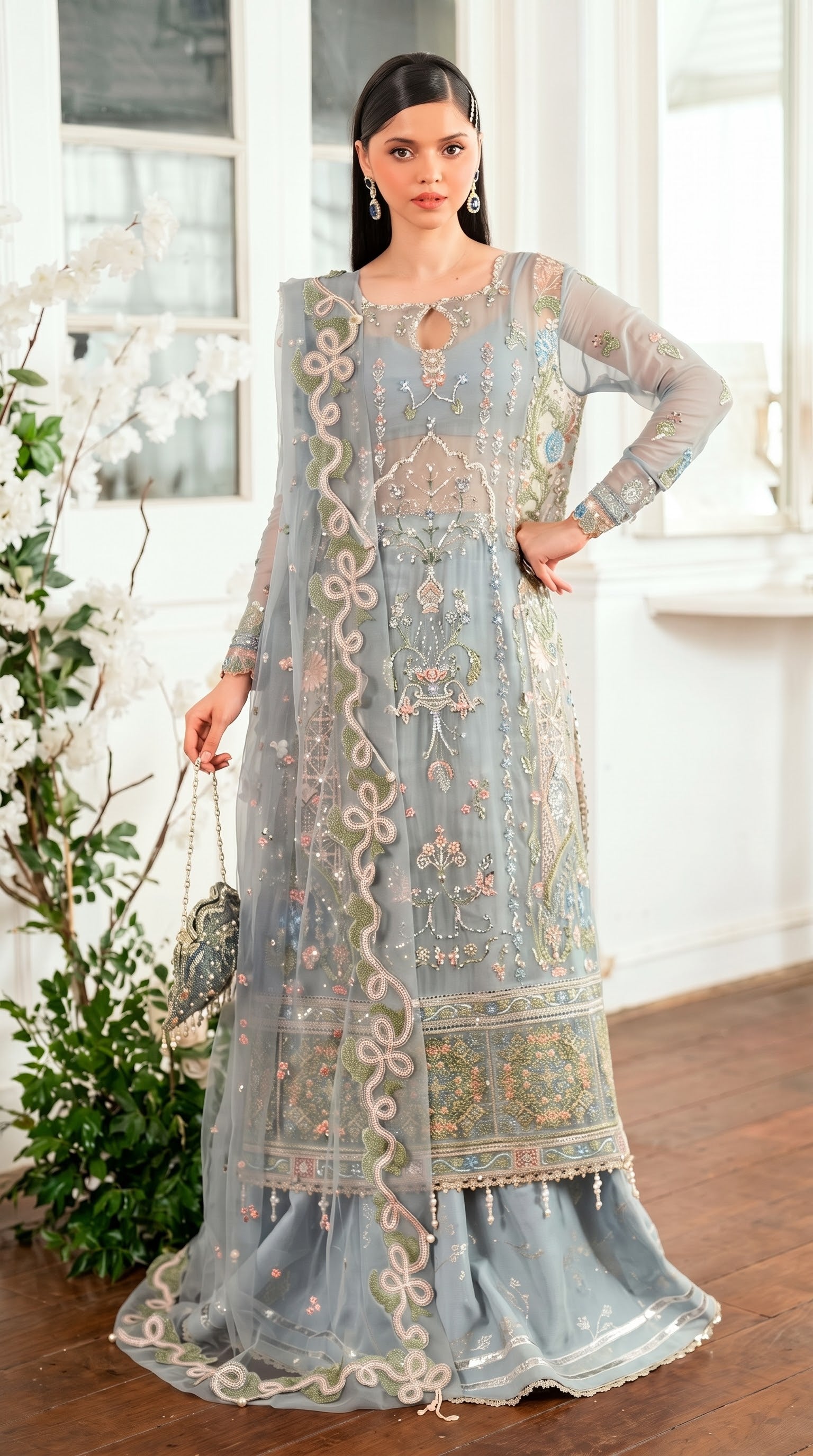 Mushq Sham Shandaar Embroidered Chiffon Unstitched 4Pc Suit – Jashn e Jahanara | 101% Original