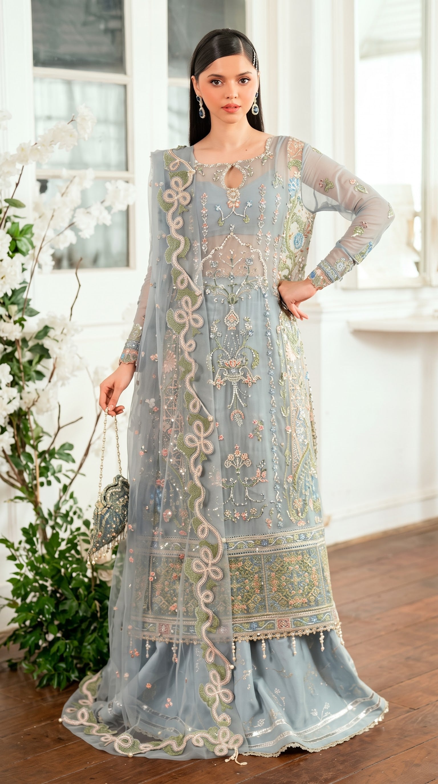 Mushq Sham Shandaar Embroidered Chiffon Unstitched 4Pc Suit – Jashn e Jahanara | 101% Original