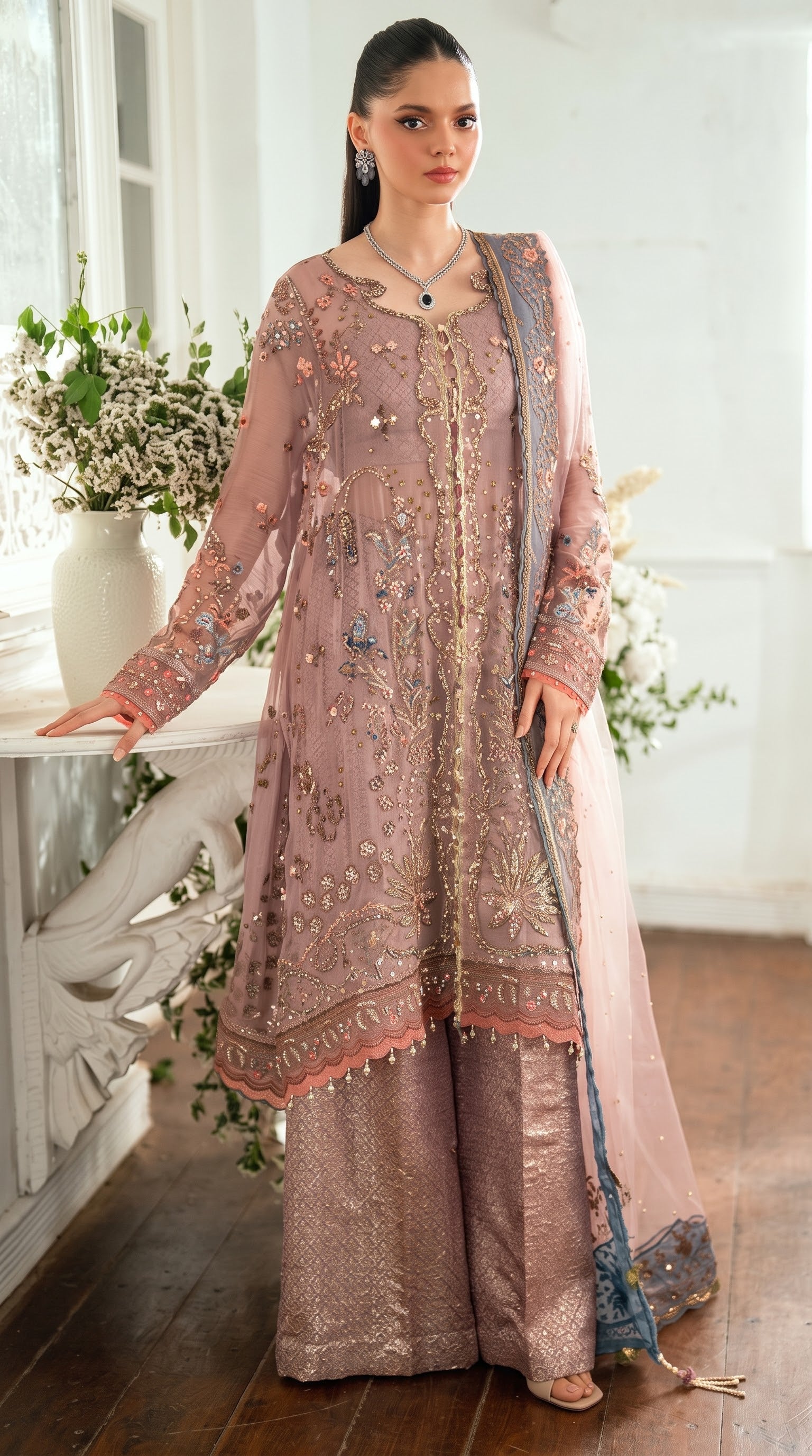 Mushq Sham Shandaar Embroidered Chiffon Unstitched 4Pc Suit – Roop Rangoli | 101% Original