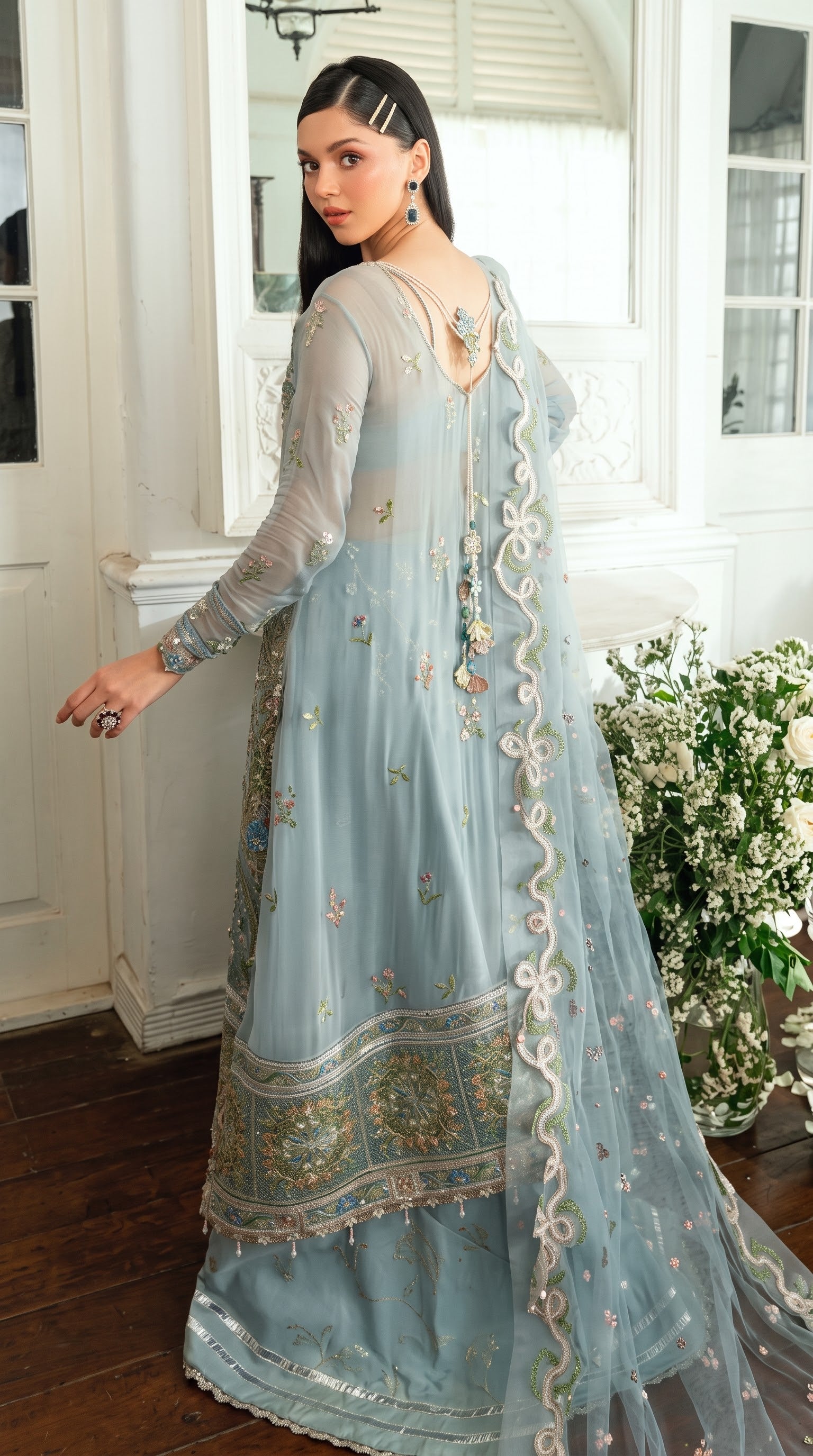 Mushq Sham Shandaar Embroidered Chiffon Unstitched 4Pc Suit – Jashn e Jahanara | 101% Original