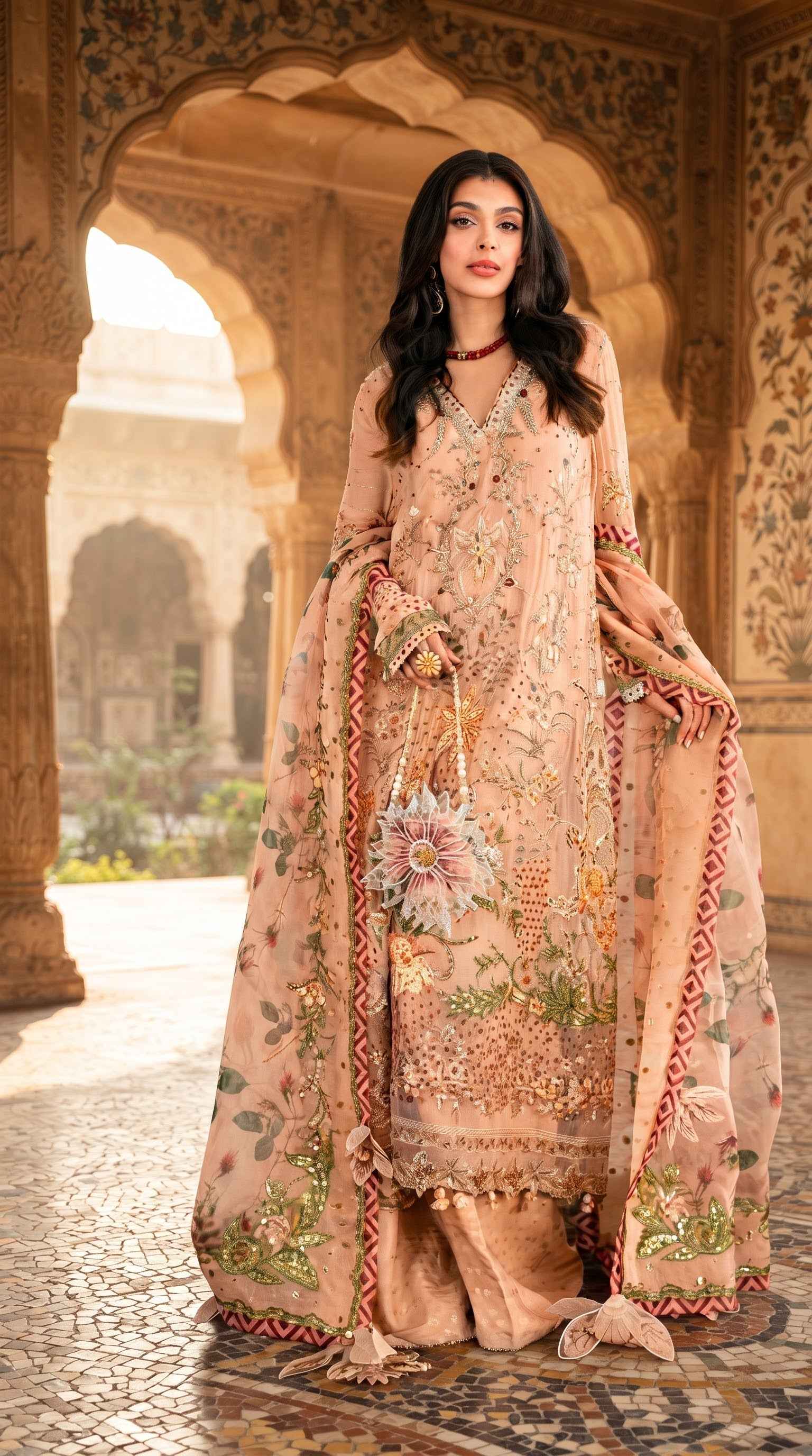 Mushq Sham Shandaar Embroidered Chiffon Unstitched 4Pc Suit – Tarannum | 101% Original