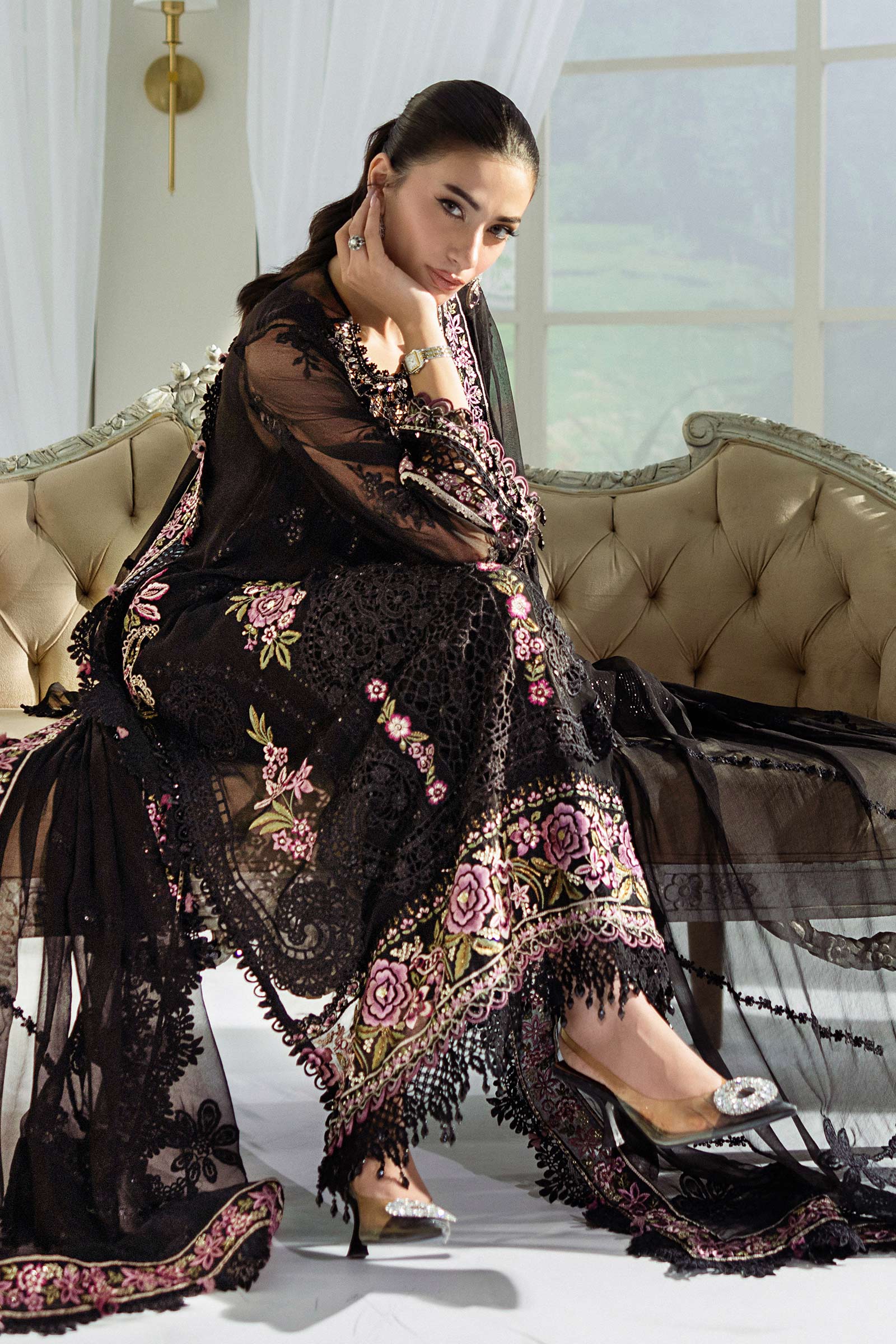 3 Piece Unstitched Embroidered Chiffon Suit | MPC-25-104