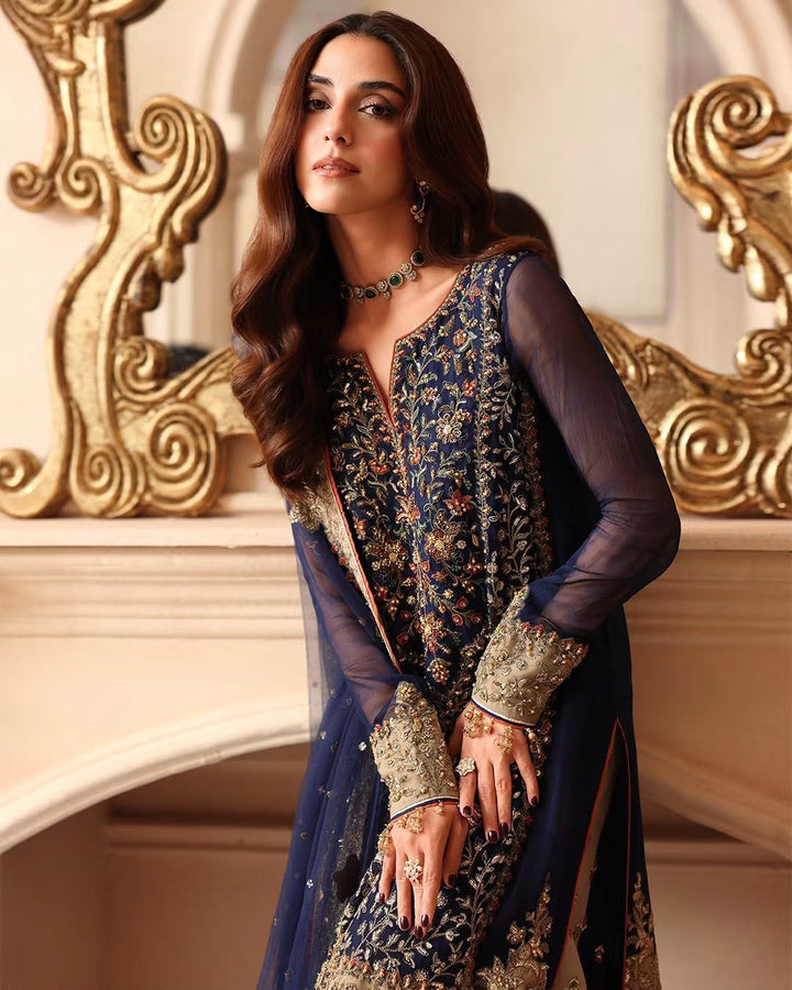 Charizma Dastane Jashan DJW6-02 Navy Blue – Front Embroidery Detail