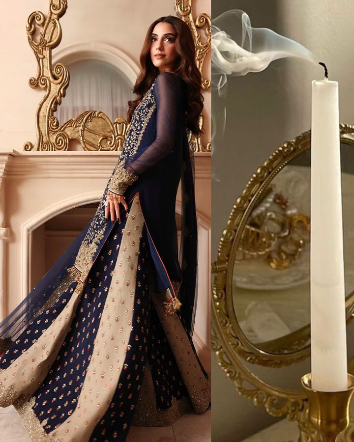 Charizma Dastane Jashan DJW6-02 Navy Blue Heavy Embroidered Chiffon 3PC