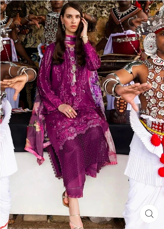 Mushq Luxury Lawn 3PC | Full Chikankari Shirt + Pure Silk Digital Dupatta + Cambric Trouser | 101% Original