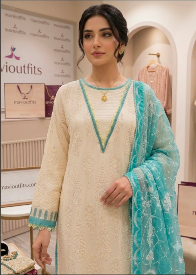 Mavi's Pret – Zara Shahjahan Luxury Embroidered 3PC | 101% Original