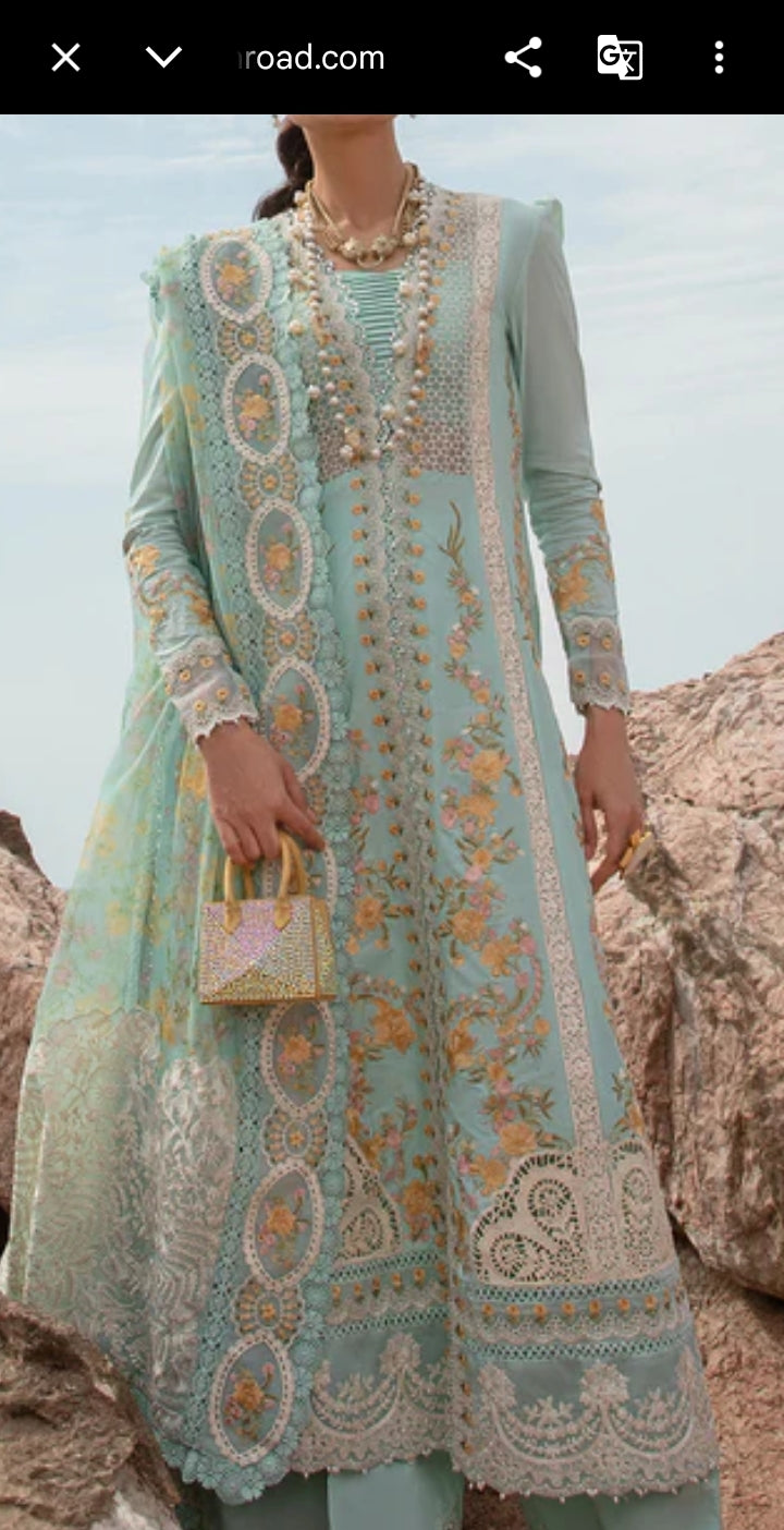 Mavi's Pret Crimson Luxury Lawn 3PC – Mint Green | 101% Original