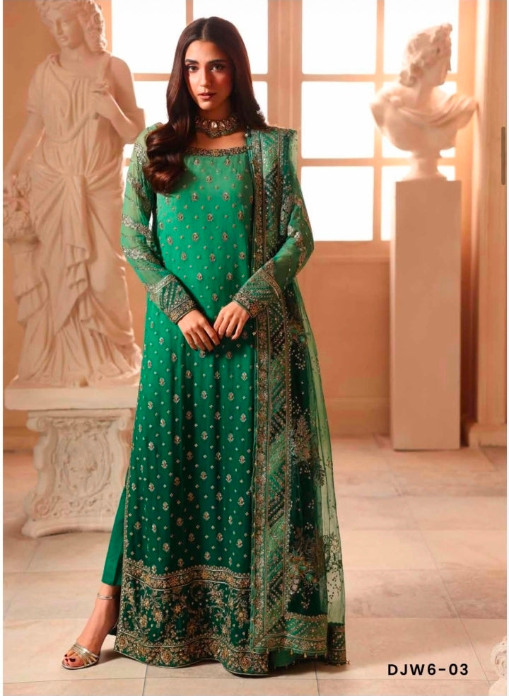 Charizma Dastane Jashan DJW6-03 Green Anarkali Heavy Embroidered Chiffon 3PC | New Arrival | 101% Original