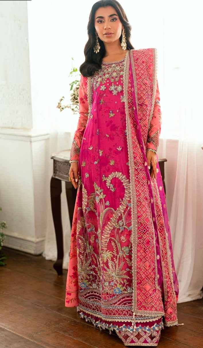 Mushq Sham Shandaar Embroidered Chiffon Unstitched 4Pc Suit – Geet Gulabi | 101% Original