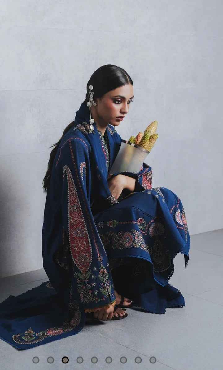 Jugnu Nehri – Embroidered Karandi 3PC Unstitched