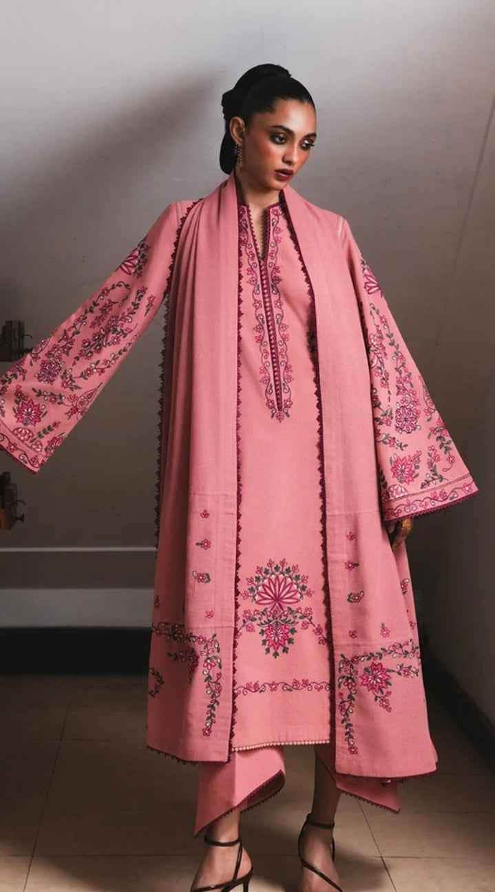 Jugnu Dahlia – Embroidered Karandi 3PC Unstitched
