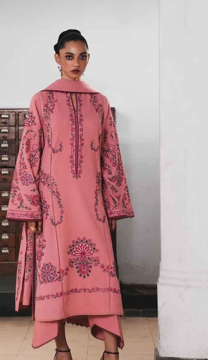 Jugnu Dahlia – Embroidered Karandi 3PC Unstitched