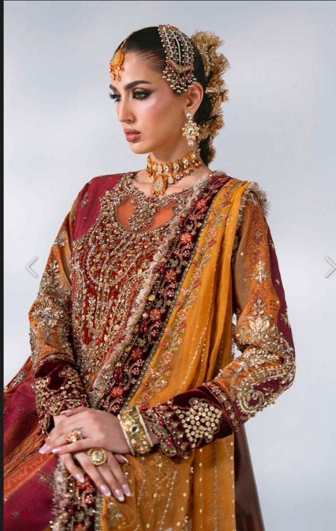 Maroon Crimson BD-3104 – Unstitched Embroidered Raw Silk 3PC Suit