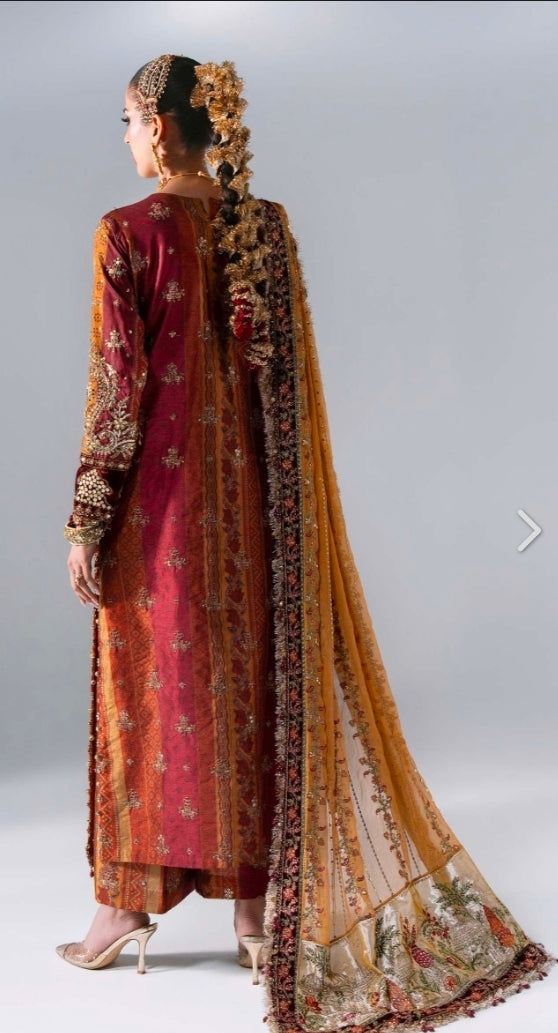 Maroon Crimson BD-3104 – Unstitched Embroidered Raw Silk 3PC Suit