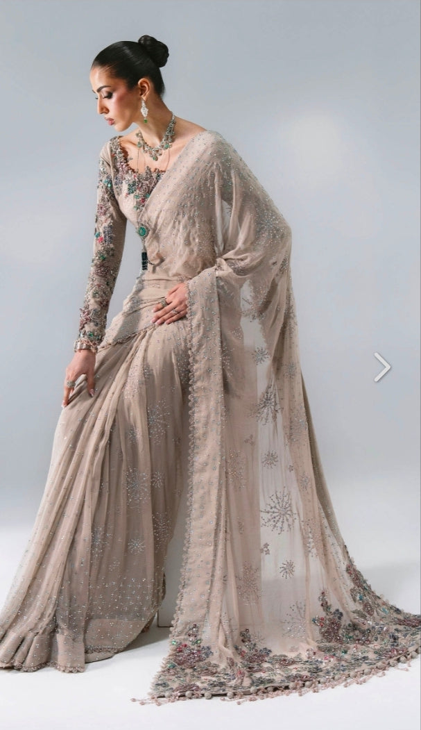 Moon Grey BD-3103 – Unstitched Embroidered Chiffon Saree