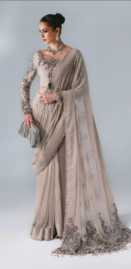 Moon Grey BD-3103 – Unstitched Embroidered Chiffon Saree
