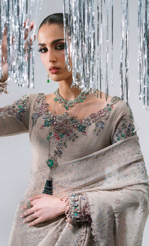 Moon Grey BD-3103 – Unstitched Embroidered Chiffon Saree