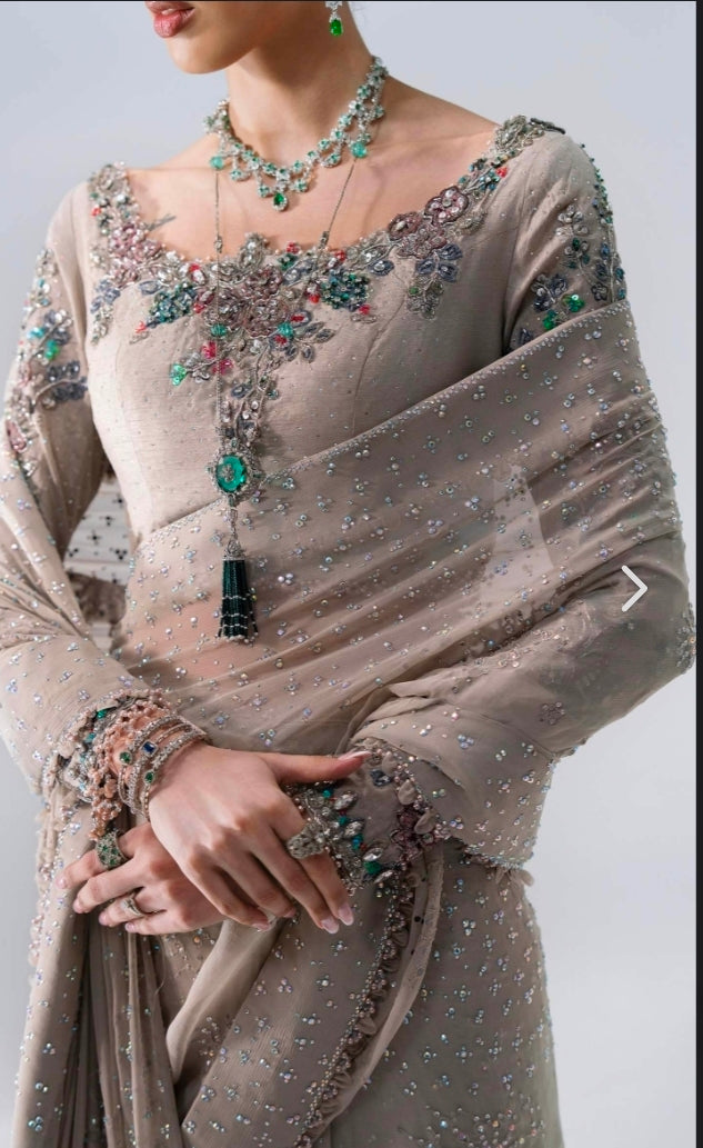 Moon Grey BD-3103 – Unstitched Embroidered Chiffon Saree
