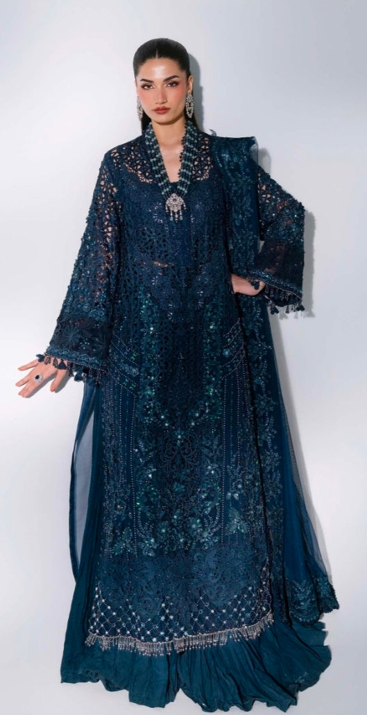 Peacock Blue BD-3106 – Unstitched Embroidered Organza 3PC Suit