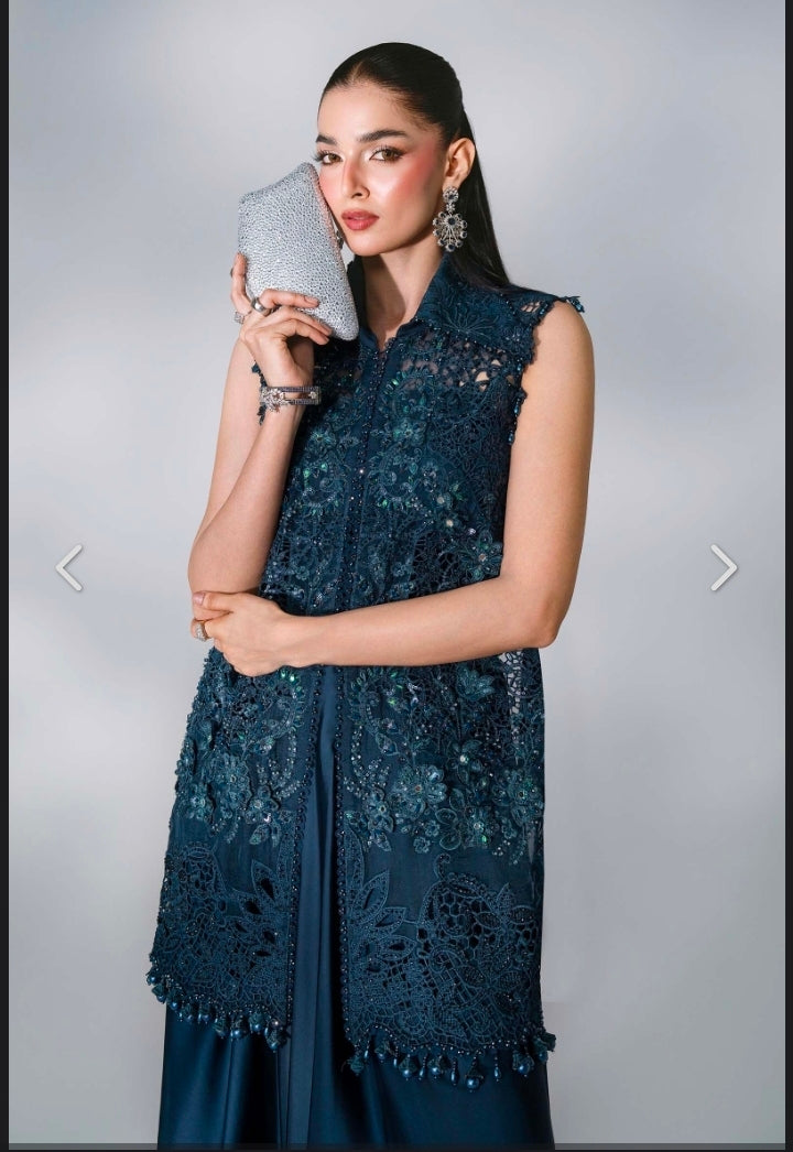 Peacock Blue BD-3106 – Unstitched Embroidered Organza 3PC Suit