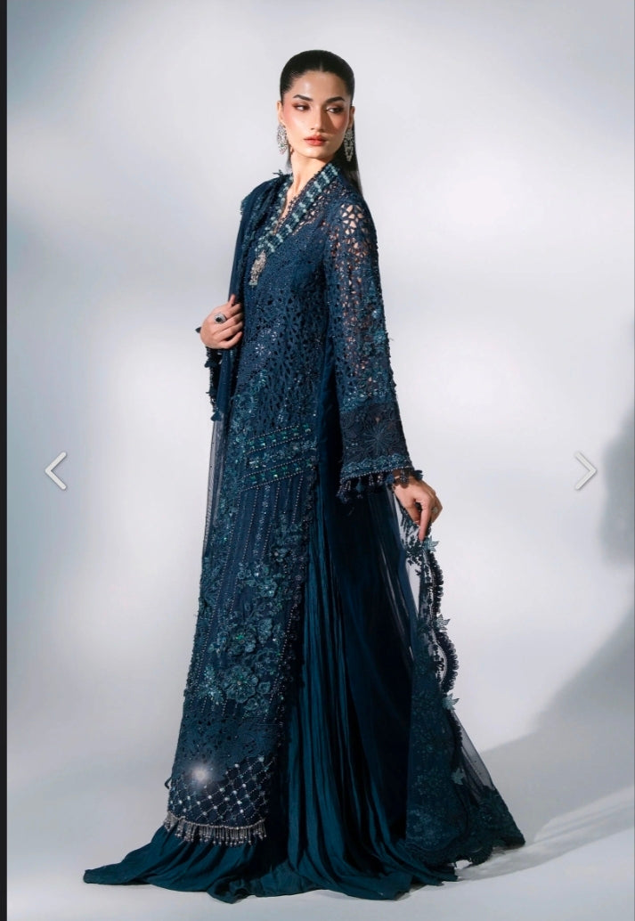 Peacock Blue BD-3106 – Unstitched Embroidered Organza 3PC Suit