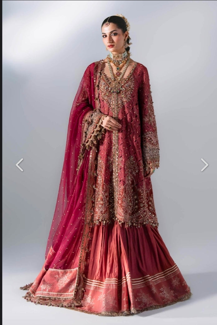 Deep Salmon Pink BD-3108 – Unstitched Embroidered Organza 3PC Suit