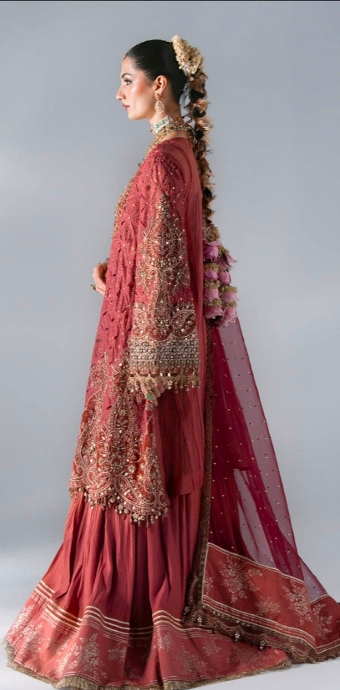 Deep Salmon Pink BD-3108 – Unstitched Embroidered Organza 3PC Suit